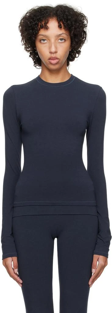 商品SKIMS|Navy Cotton Jersey Long Sleeve T-Shirt,价格¥541,第1张图片