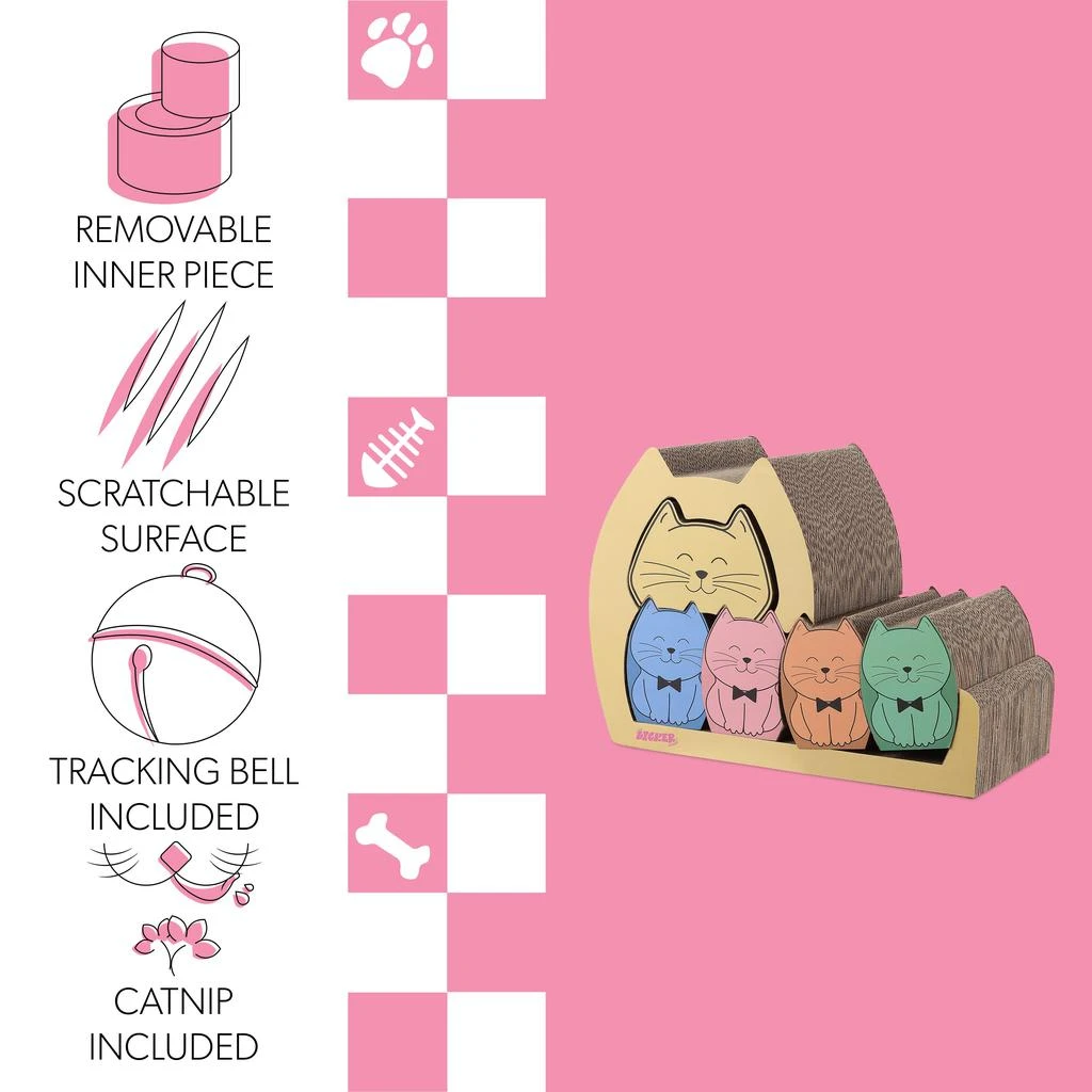 Kazoku 15.63" Modern Cardboard 5-in-1 Family Cat Cave Scratcher with Catnip and Pull-Out Design, Multi-Colored 商品