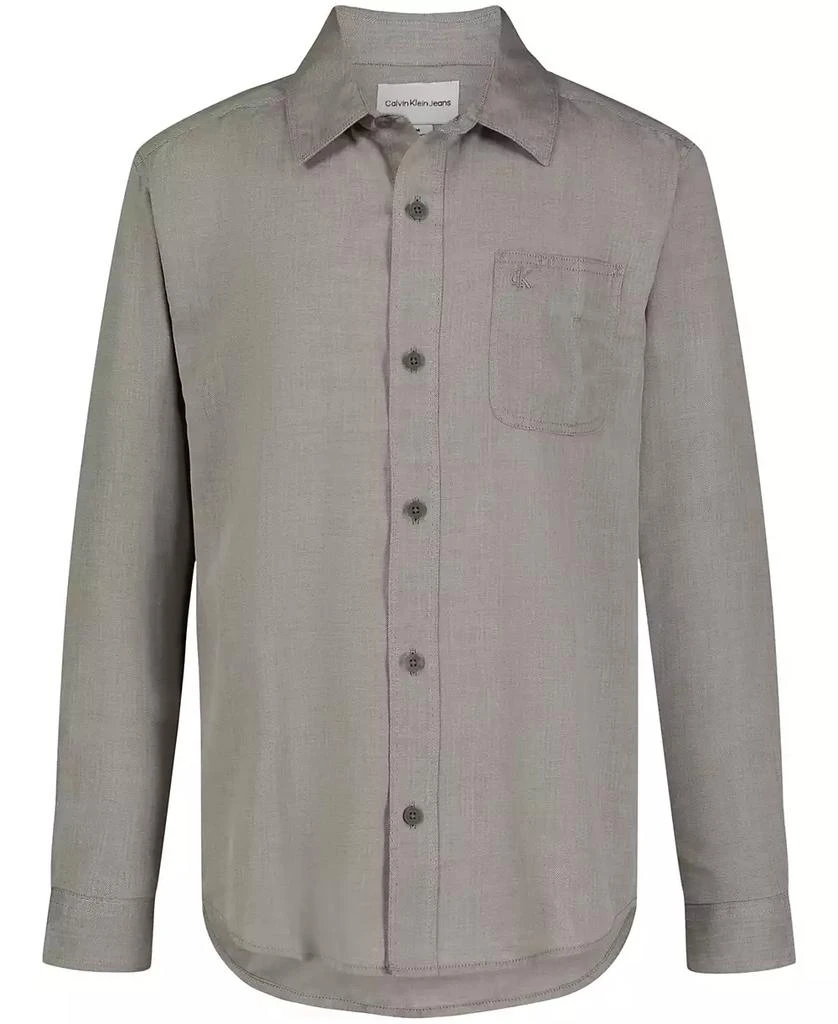 商品Calvin Klein|Big Boys Solid Herringbone Long Sleeve Shirt,价格¥81,第1张图片