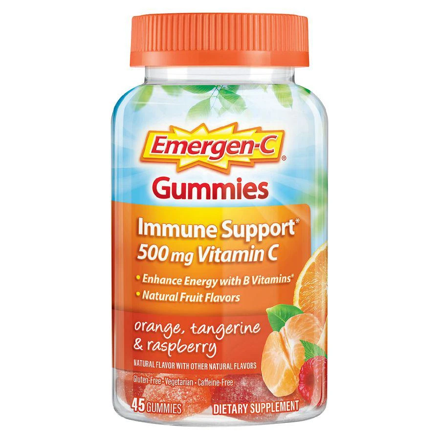 商品Emergen-C|Immune Support Gummies with 500 mg Vitamin C, Folic Acid, and B Vitamins Orange, Tangerine, Raspberry,价格¥150,第1张图片