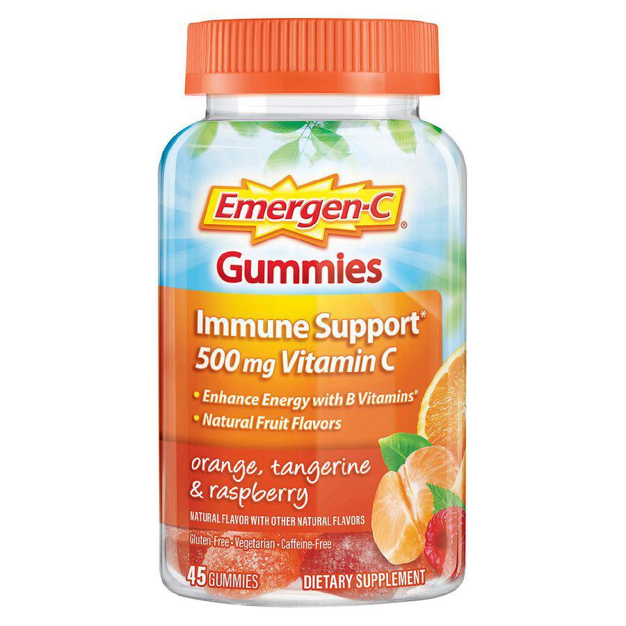 商品Emergen-C|Immune Support Gummies with 500 mg Vitamin C, Folic Acid, and B Vitamins Orange, Tangerine, Raspberry,价格¥87,第1张图片