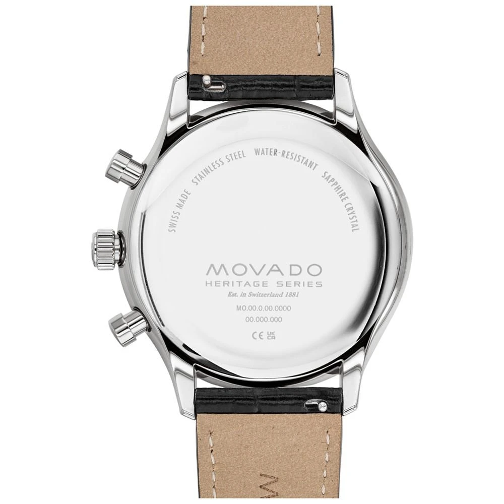 商品Movado|Men's Heritage Circa Swiss Quartz Chronograph Black Genuine Leather Strap Watch 43mm,价格¥4664,第3张图片详细描述