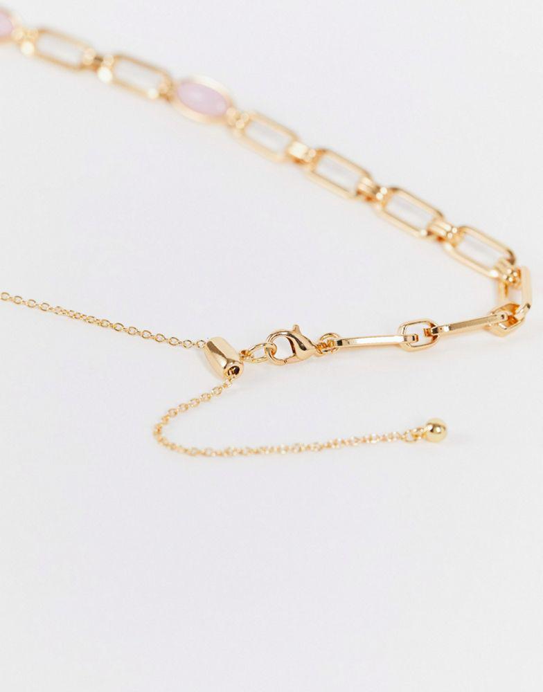 商品Reclaimed Vintage|Reclaimed Vintage inspired unisex short necklace with lilac stones in gold,价格¥85,第6张图片详细描述