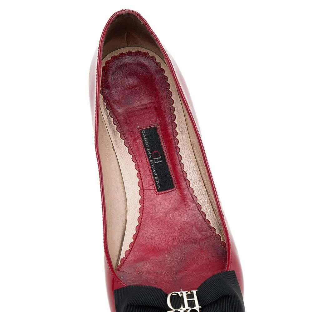 CH Carolina Herrera Red Patent Leather Bow Block Heel Pumps Size 38 商品