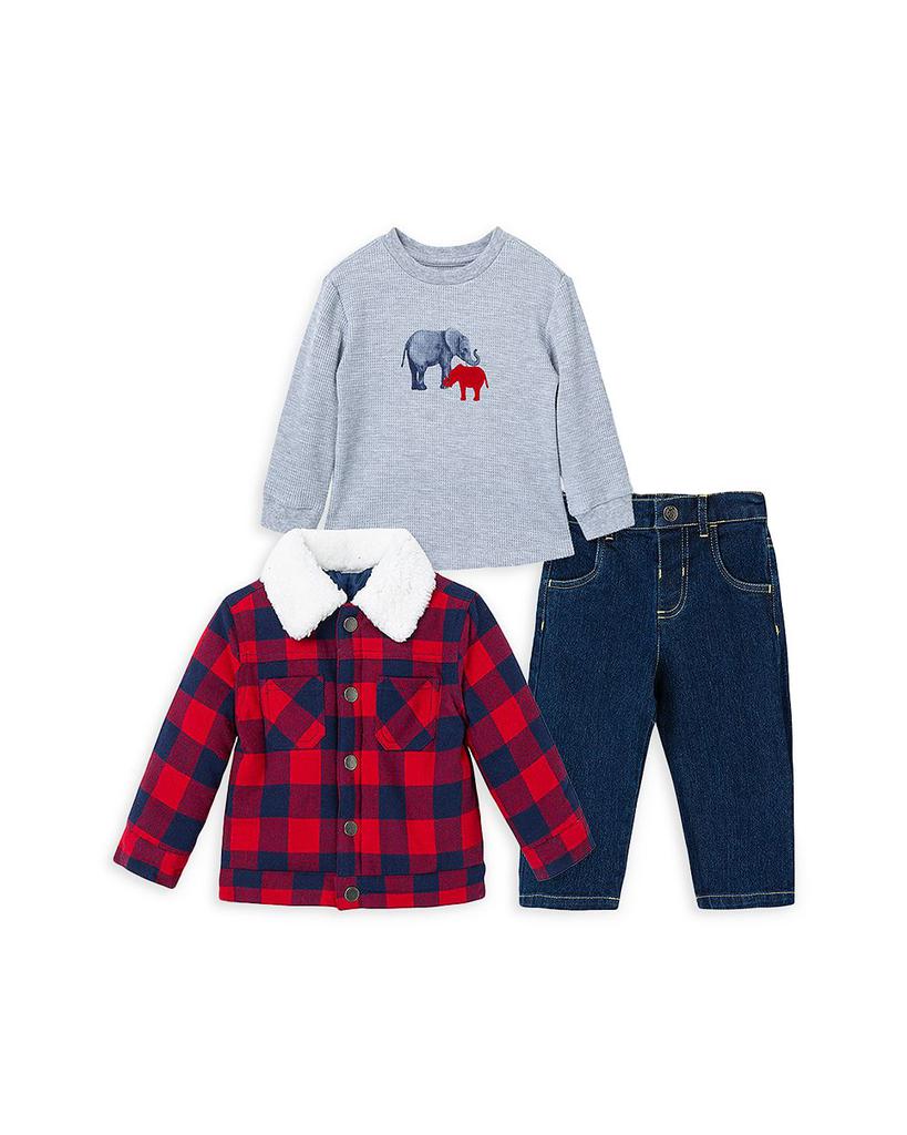 Boys' Plaid Jacket, Elephant Tee & Jeans Set - Baby商品第1张图片规格展示