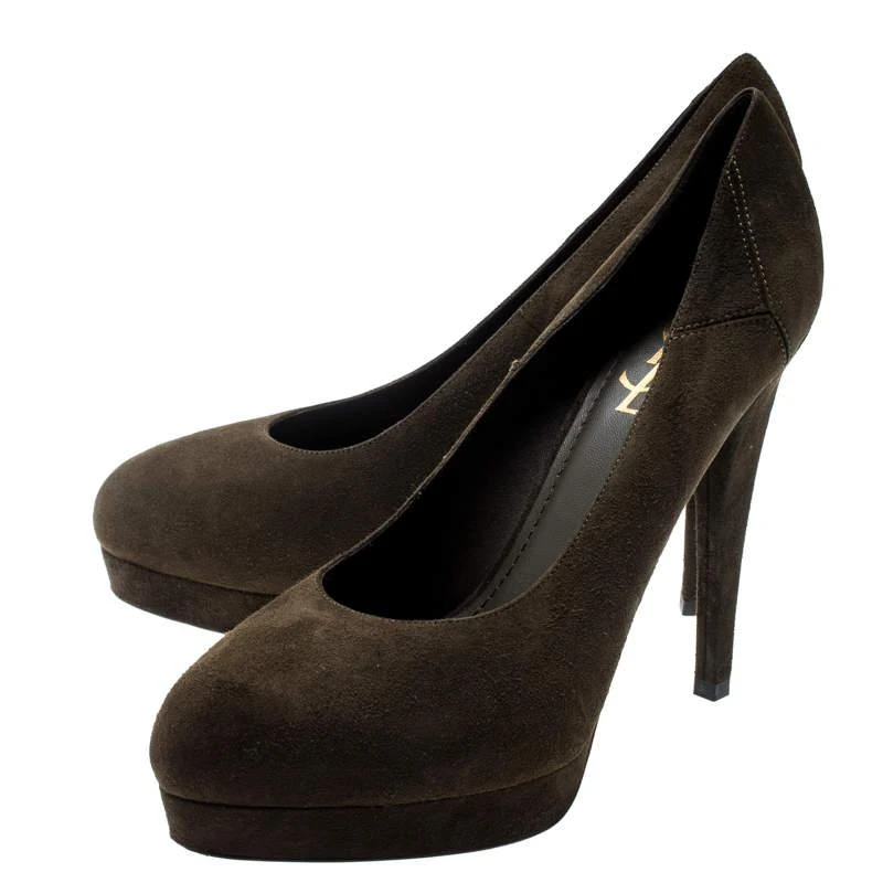商品[二手商品] Yves Saint Laurent|Saint Laurent Paris Olive Green Suede Platform Pumps 38,价格¥2198,第4张图片详细描述