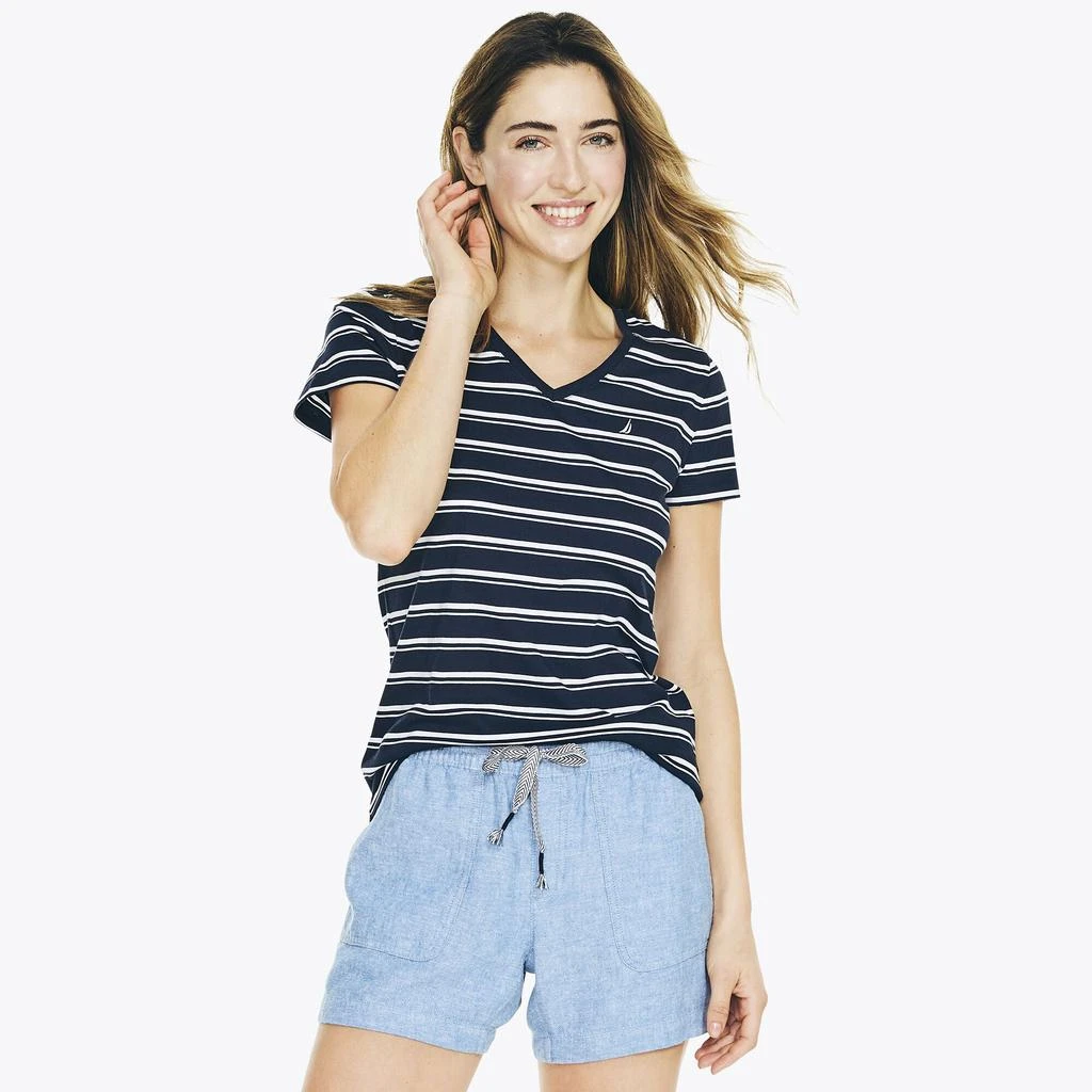 商品Nautica|Nautica Womens Striped V-Neck T-Shirt,价格¥73,第3张图片详细描述