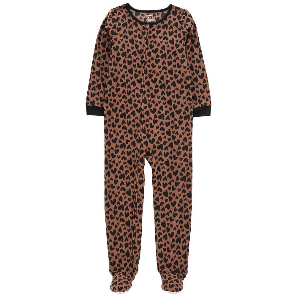 Little Girls One-Piece Hearts Fleece Footie Pajama商品第1张图片规格展示