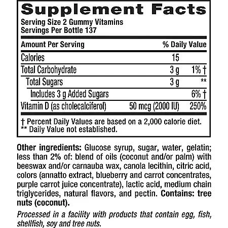 商品Vitafusion|VitaFusion Vitamin D Gummies, 2000 IU, Peach and Berry 275 ct.,价格¥106,第2张图片详细描述