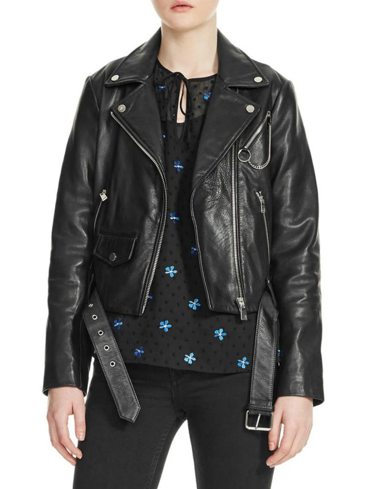 商品Maje|Bassung Leather Biker Jacket,价格¥2764,第1张图片
