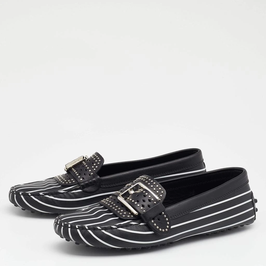 商品[二手商品] Tod's|Tod's Black/White Striped Leather Embellished Slip On Loafers Size 38,价格¥859,第2张图片详细描述
