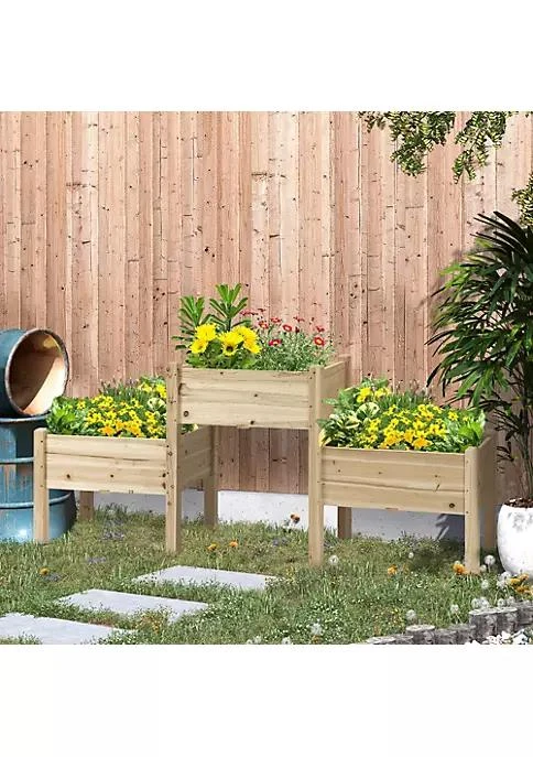 商品Outsunny|73 X 18 X 32 3 Tier Raised Garden Bed W  Three Elevated Planter Box Freestanding Wooden Plant Stand For Vegetables Herb And Flowers Natural,价格¥1379,第3张图片详细描述