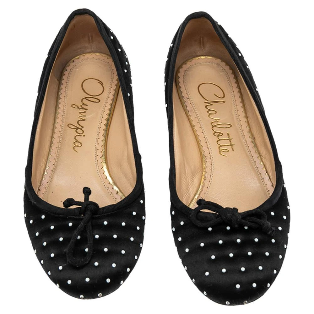 商品[二手商品] Charlotte Olympia|Charlotte Olympia Black Satin White Studed Bow Ballet Flats Size 36,价格¥851,第3张图片详细描述