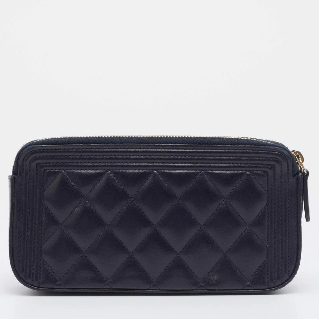 商品[二手商品] Chanel|Chanel Navy Blue Quilted Leather Boy Double Zip Clutch,价格¥13371,第4张图片详细描述