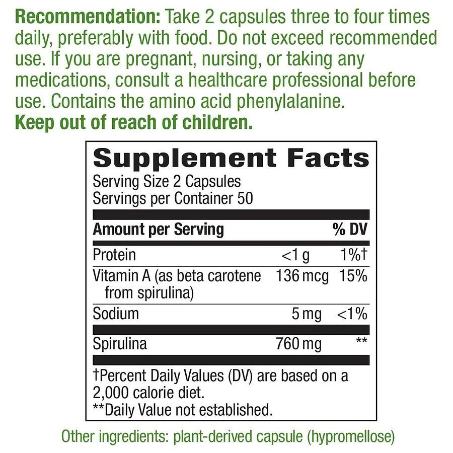 商品Nature's Way|Spirulina Micro-Algae 380mg, Capsules,价格¥100,第3张图片详细描述