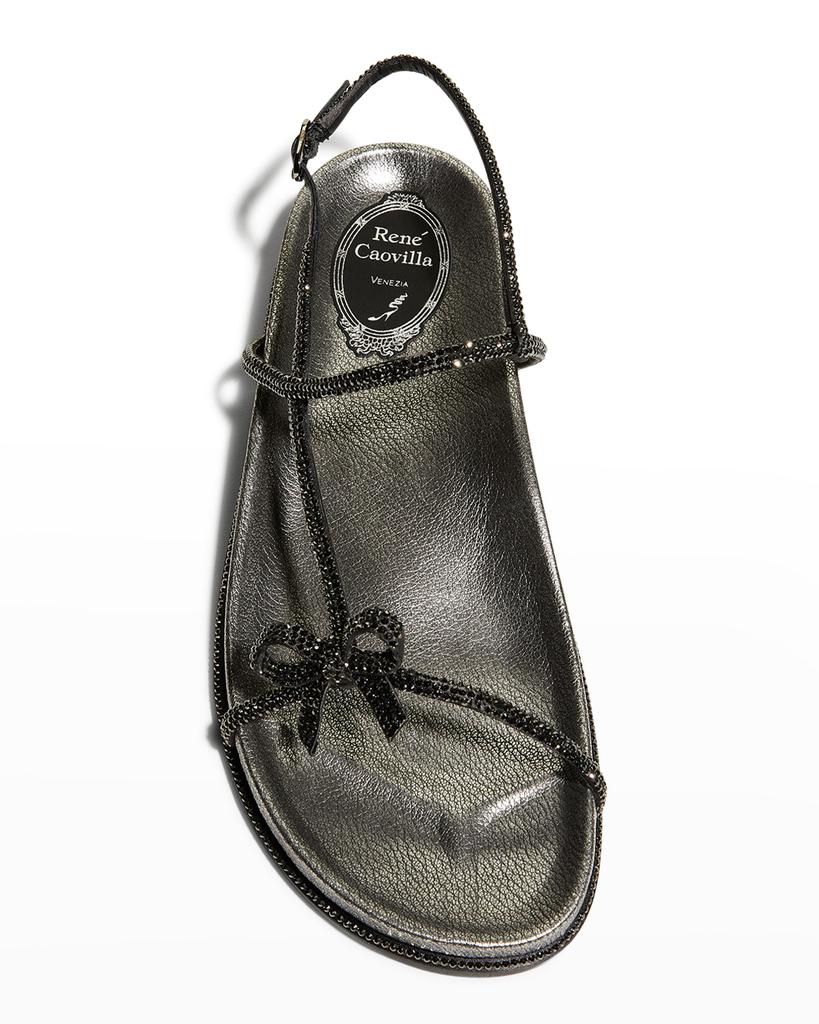 Asymmetrical T-Strap Strass Bow Sandals商品第5张图片规格展示