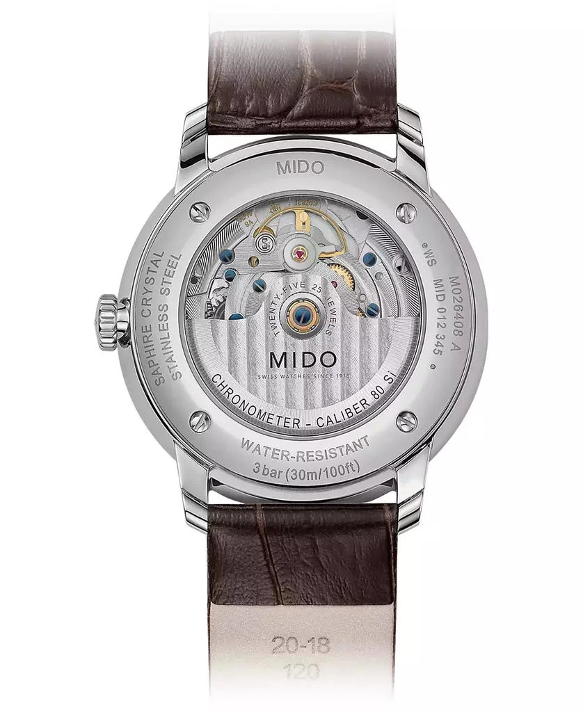 商品MIDO|Men's Swiss Automatic Baroncelli Brown Leather Strap Watch 40mm,价格¥9195,第3张图片详细描述