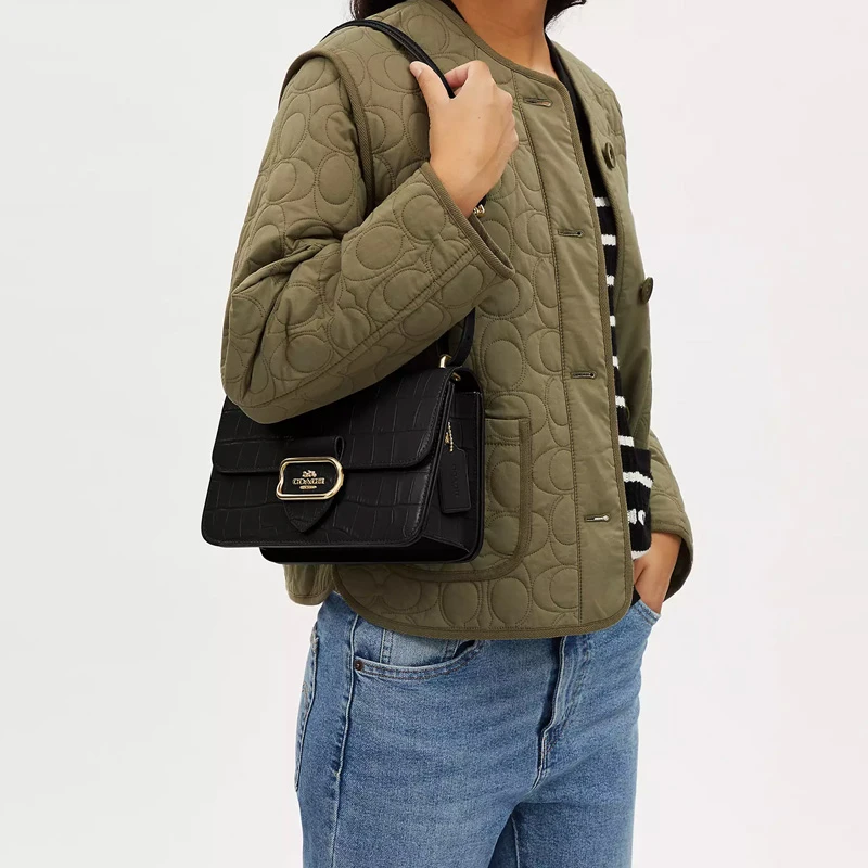 商品[国内直发] Coach|蔻驰 Morgan 25 铭牌标识铭牌 牛皮革 小方包单肩斜挎包 大号 女款 黑色,价格¥2134,第8张图片详细描述