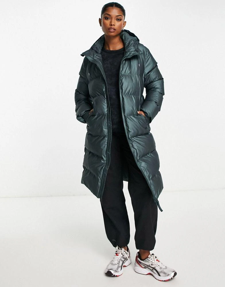 商品RAINS|Rains waterproof long puffer coat in shiny green,价格¥2136,第1张图片