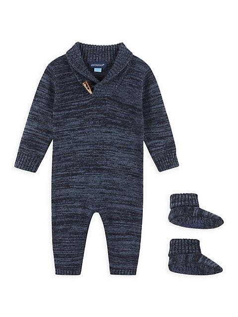 Baby Boy's Shawl Collar Coveralls & Booties Set商品第1张图片规格展示