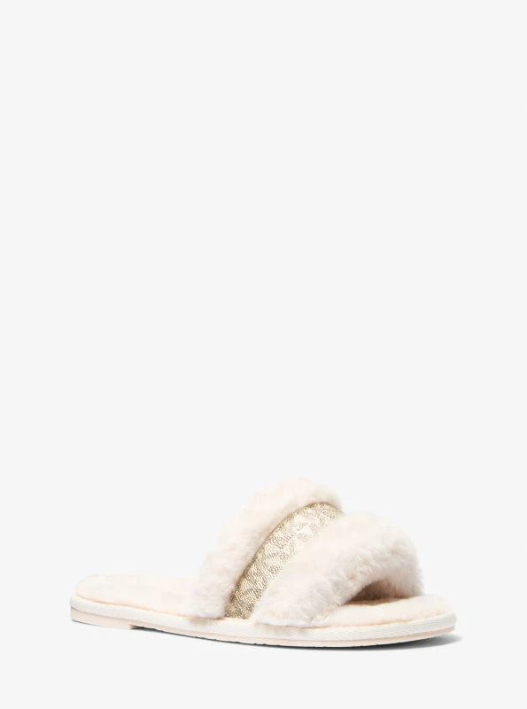 商品Michael Kors|Alexis Faux Fur and Metallic Signature Logo Slide Sandal,价格¥448,第1张图片