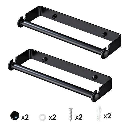 商品Fresh Fab Finds|2 Pack Wall Mounted Paper Towel Holder Under Cabinet Paper Towel Rack For Bathroom Kitchen Pantry Sink Balcony Aluminum Toilet Paper Holder Black,价格¥305,第1张图片