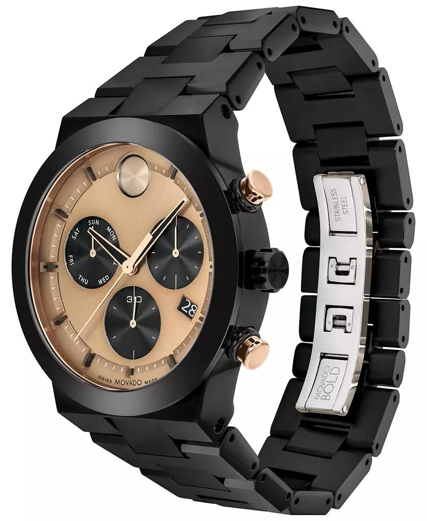 商品Movado|Men's Bold Fusion Swiss Quartz Chronograph Ionic Plated Black Steel Bracelet Watch 44mm,价格¥7375,第2张图片详细描述