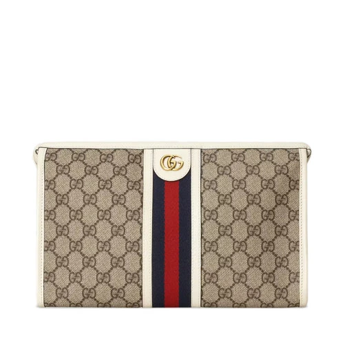 商品Gucci|GUCCI/古驰 22春夏新款Ophidia系列 男士米色/乌木色老花帆布白色皮革滚边红蓝织带装饰金扣手拿包59823496IWT9794,价格¥6412,第1张图片