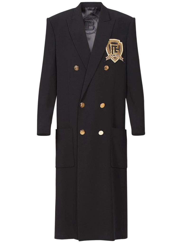 商品Balmain|Long Viscose Crepe Coat W/ Badge,价格¥17423,第1张图片