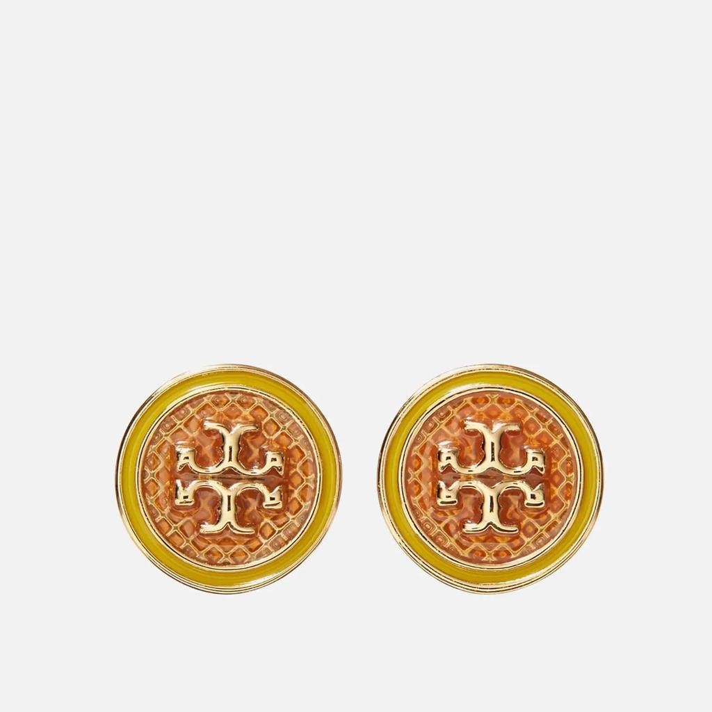 商品Tory Burch|Tory Burch Women's Kira Guilloche Circle-Stud Earring - Tory Gold/Burnt Orange/Goldfinch,价格¥833,第1张图片