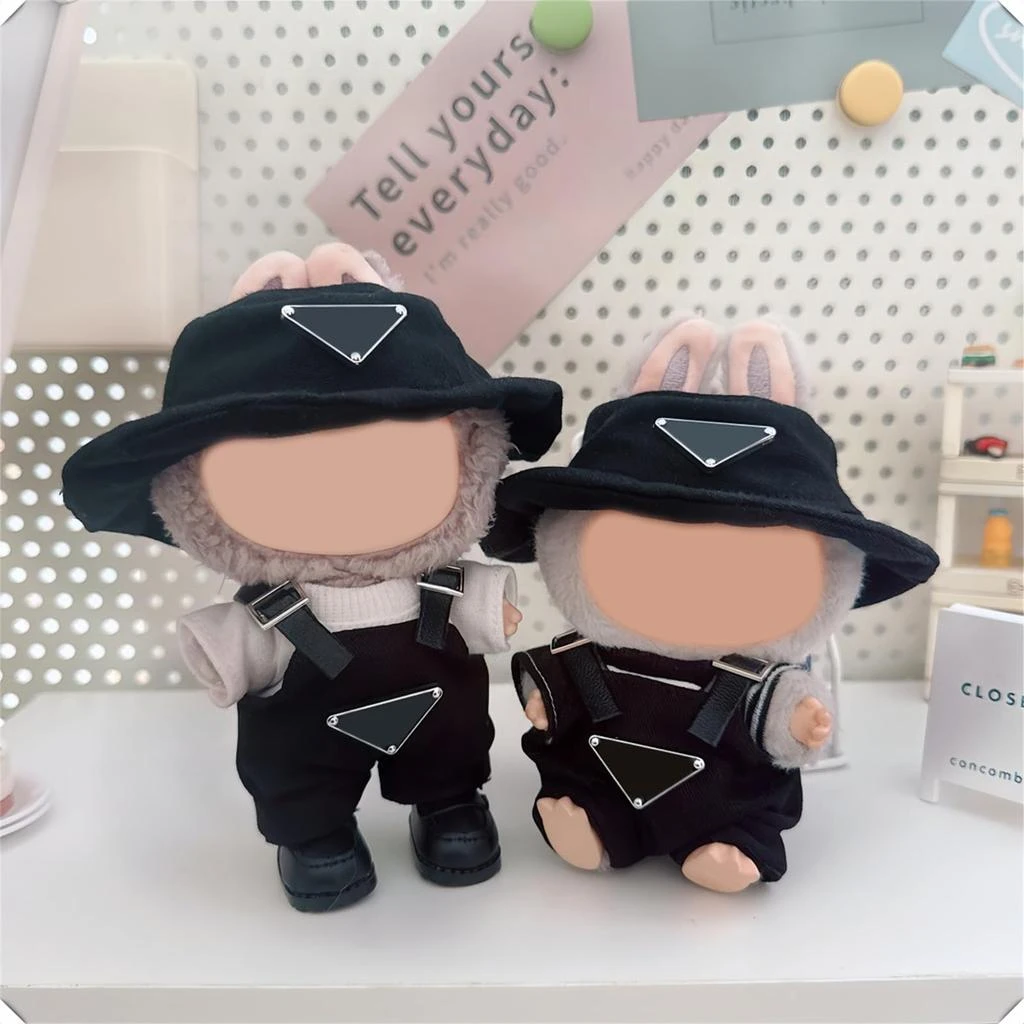 Clothes for Labubu(NO Doll) - Hat & Overalls Set for Labubu Clothes 15cm/17cm Doll Accessories Suit for Dress Up, Play & Collector Display (Black) 商品