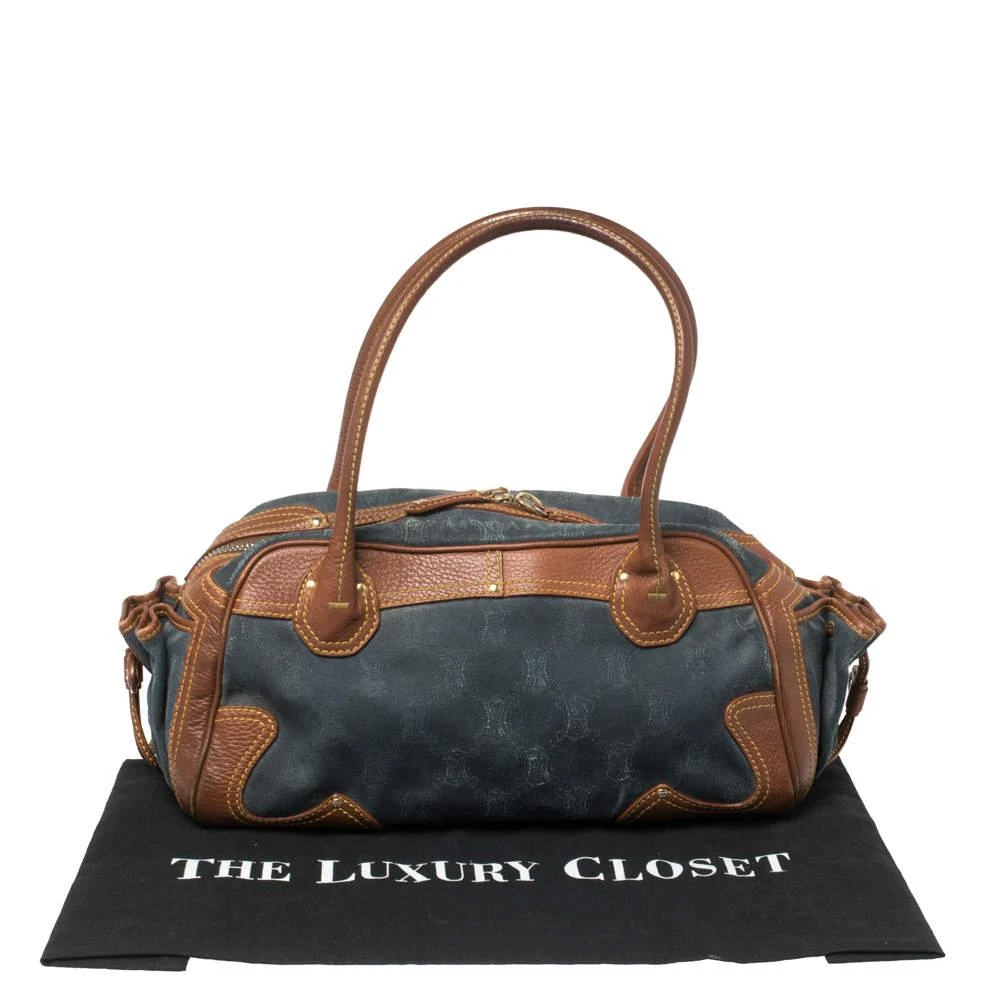 Celine Blue/Brown Macadam Denim and Leather Drawstring Pocket Satchel 商品