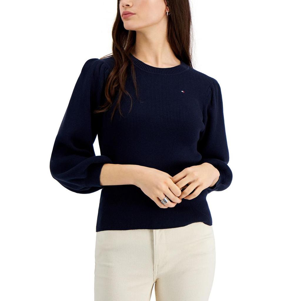 Tommy Hilfiger Womens Plus Cotton Puff Sleeve Crewneck Sweater商品第3张图片规格展示