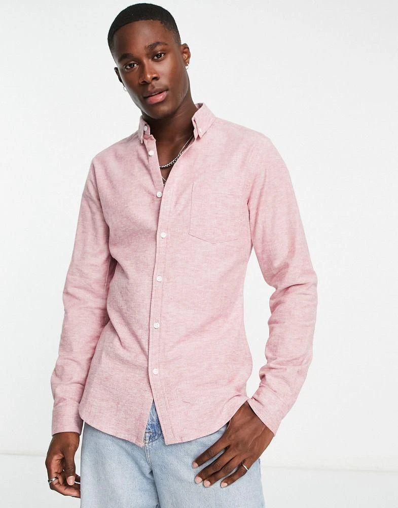 商品ASOS|ASOS DESIGN slim oxford shirt in burgundy yarn dye,价格¥113,第1张图片
