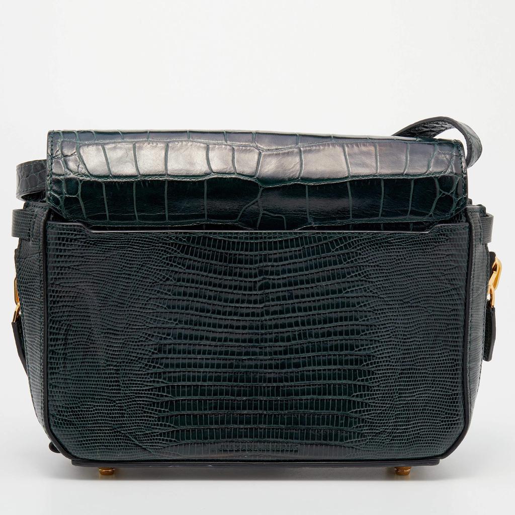 Alexander Wang Green Croc Embossed And Iguana Leather Marion Prisma  Shoulder Bag商品第4张图片规格展示