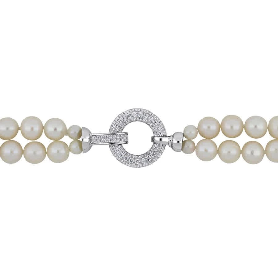 商品Amour|7-8mm Freshwater Cultured Pearl 2-Strand Necklace with Cubic Zirconia Clasp In Sterling Silver,价格¥1040,第2张图片详细描述