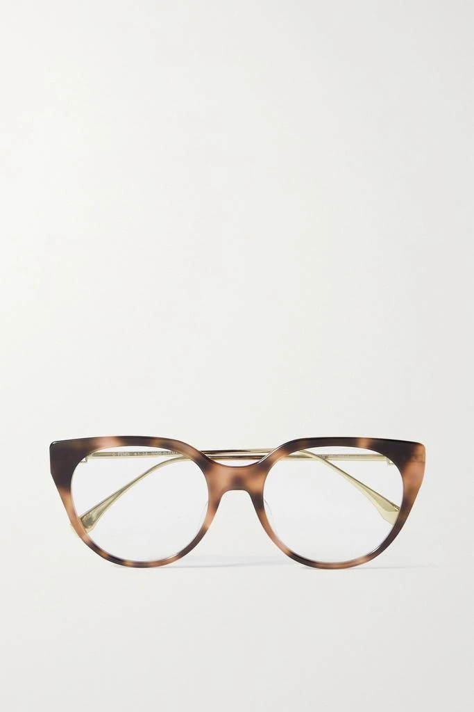 商品Fendi|玳瑁纹板材金色金属猫眼光学眼镜,价格¥2824,第1张图片
