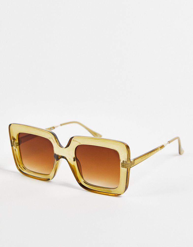 ASOS DESIGN frame bevelled 70s square sunglasses in crystal green  - MGREEN商品第1张图片规格展示