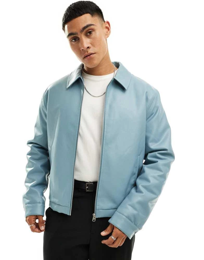 商品ASOS|ASOS DESIGN faux leather cropped harrington jacket in blue,价格¥567,第2张图片详细描述