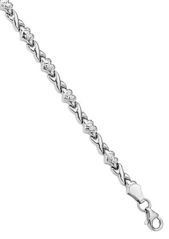 商品Belk & Co.|Co. 14K White Gold Polished Heart And X 7 Inch Bracelet,价格¥6126,第1张图片