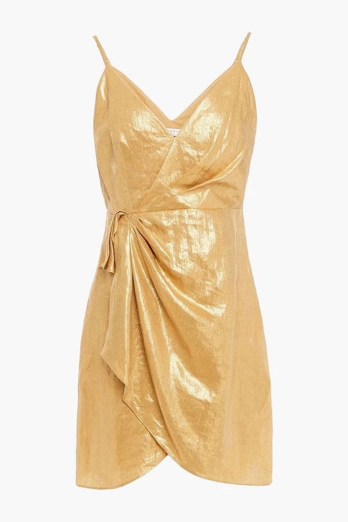 商品Sandro|Wrap-effect draped metallic linen mini dress,价格¥384,第1张图片