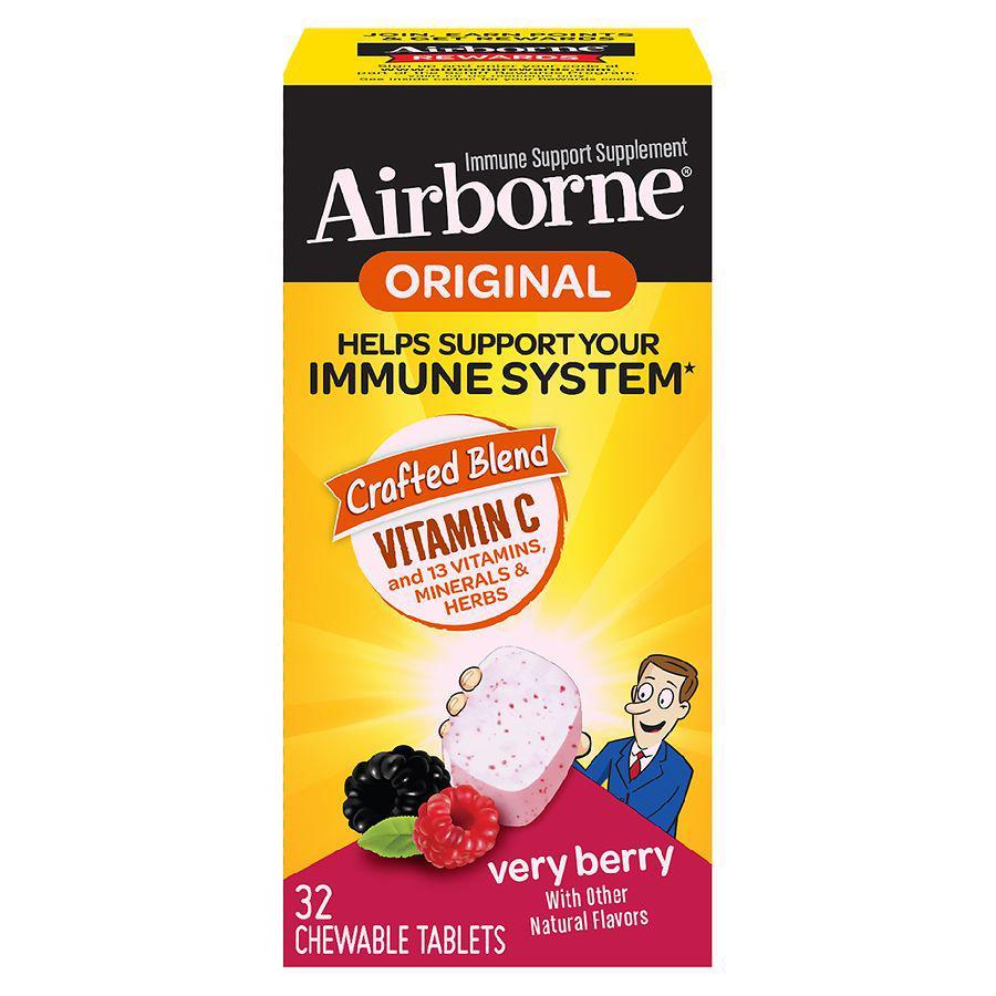 商品Airborne|Immune Support Chewable Tablets Minerals & Herbs with Vitamin C, E, Zinc Very Berry,价格¥54,第1张图片