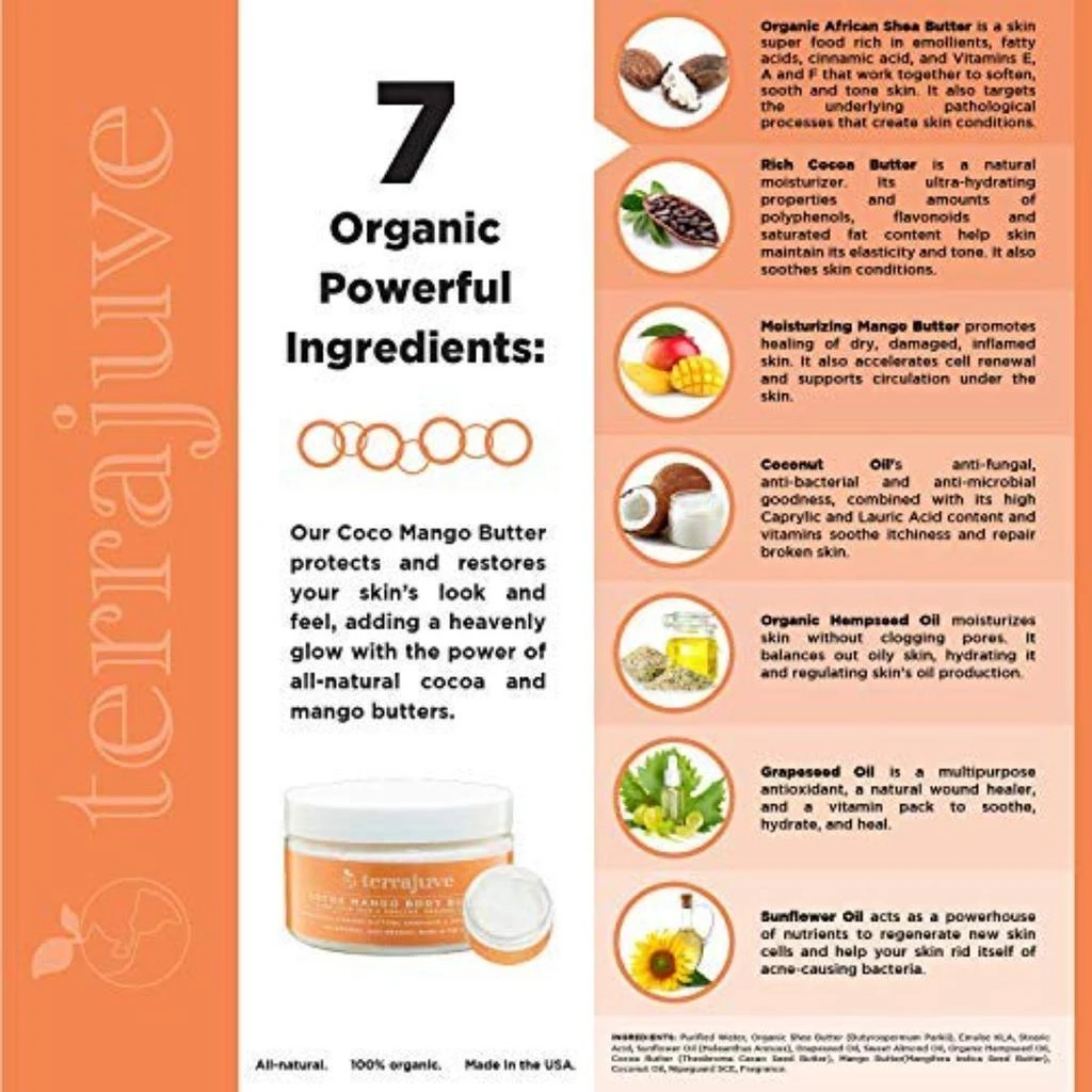 商品Terrajuve|Cocoa Mango & Lemon Body Butter Pure, Natural and Organic Wrapped in Organza Bag,价格¥328,第4张图片详细描述