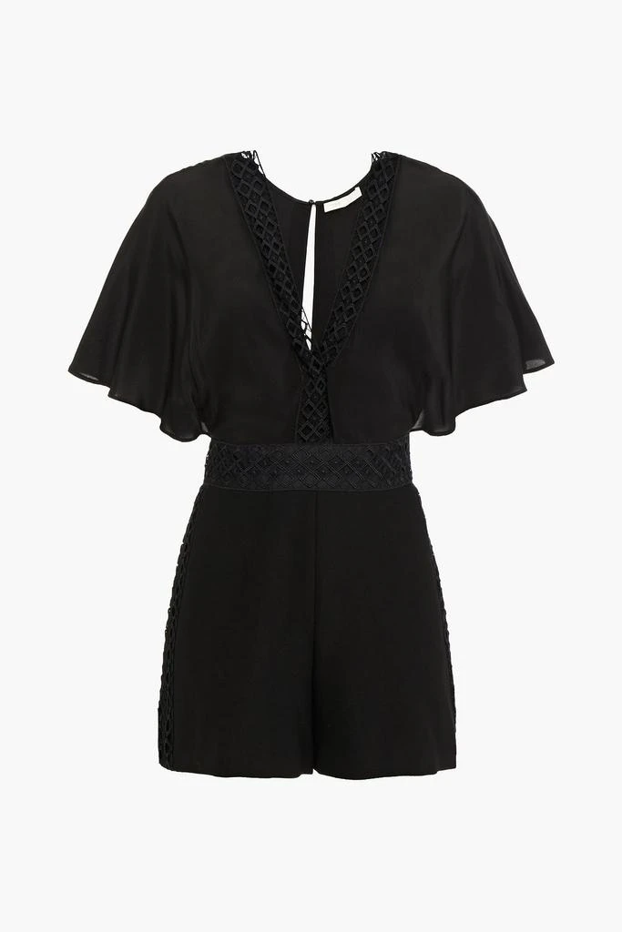 商品Maje|Lace-trimmed twill and silk crepe de chine playsuit,价格¥849,第1张图片