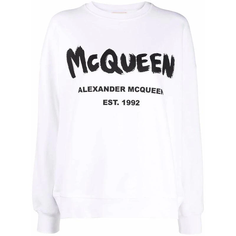 商品Alexander McQueen|白色圆领字母数字印花休闲卫衣【香港仓极速发货】,价格¥3658,第1张图片