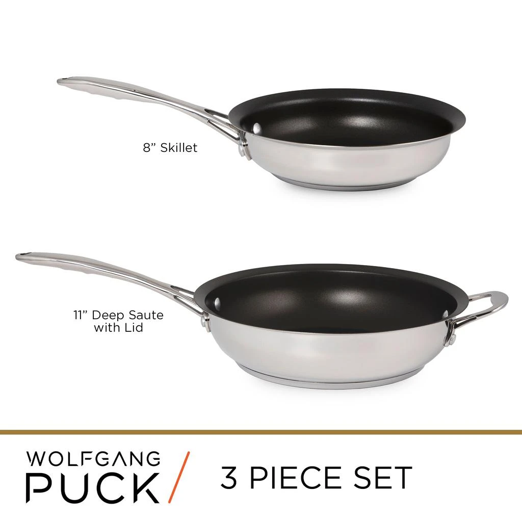商品Wolfgang Puck|3-Piece Stainless Steel Skillet Set,价格¥514,第4张图片详细描述