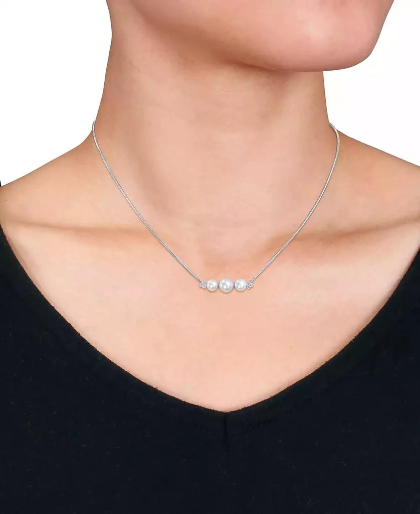 商品Macy's|Cultured Freshwater Pearl (6 & 7-1/2mm) & White Topaz (1/5 ct. t.w.) Bar 18" Pendant Necklace in Sterling Silver,价格¥3628,第2张图片详细描述