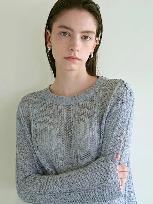 商品NICK&NICOLE|Embroidered Label Net Knit Top (Blue),价格¥559,第2张图片详细描述