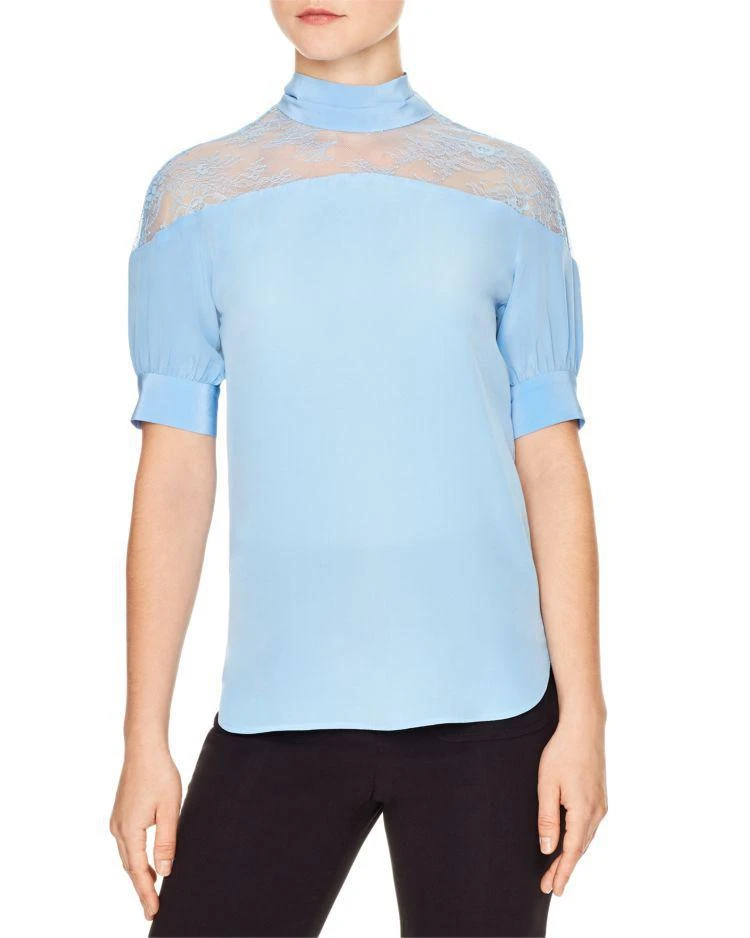 商品Sandro|Lelia Lace-Inset Silk Top,价格¥1092,第1张图片