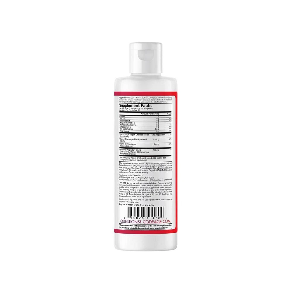商品Codeage|Liposomal Teen Wonder-D, Vitamin D3 + K2 + B12 Liquid Supplement - 7.6 fl oz,价格¥225,第2张图片详细描述